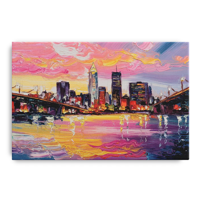Cleveland Skyline At Sunset Front - Canvas Wall Art
