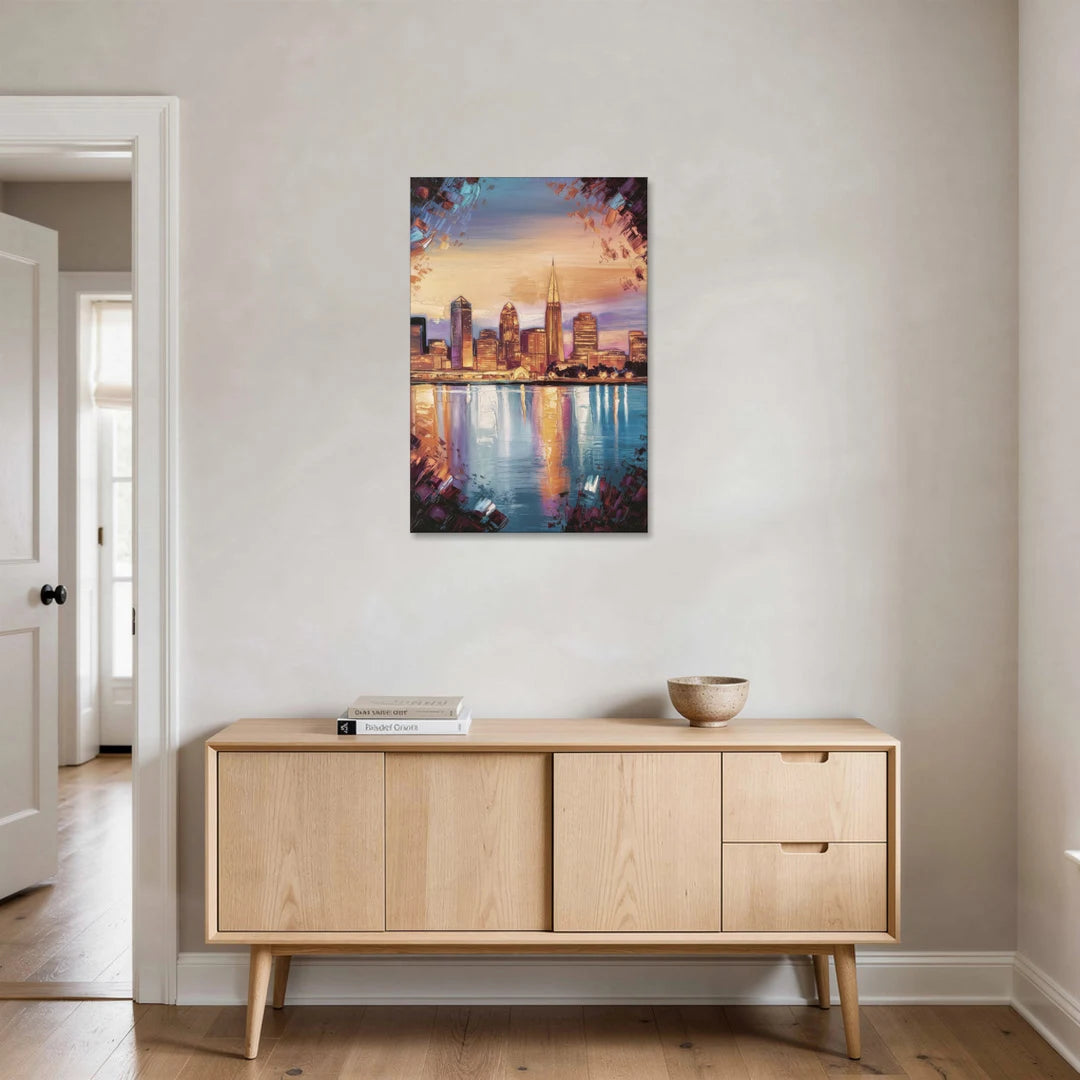Cleveland Skyline Reflection - Canvas Wall Art - Coffee Table - 24x36