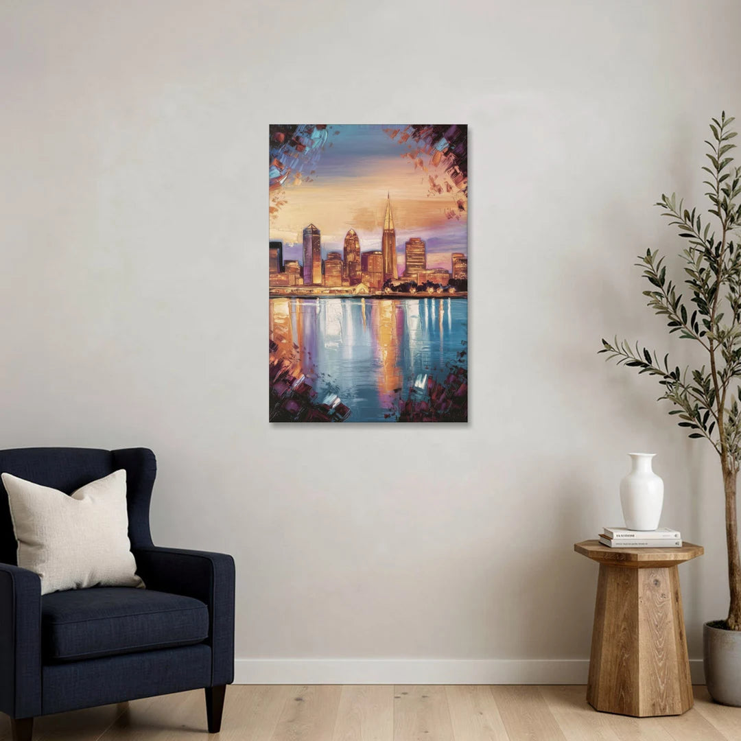 Cleveland Skyline Reflection - Canvas Wall Art - Sofa - 24x36