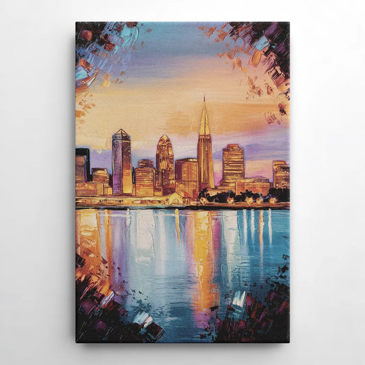 Cleveland Skyline Reflection - Canvas Wall Art