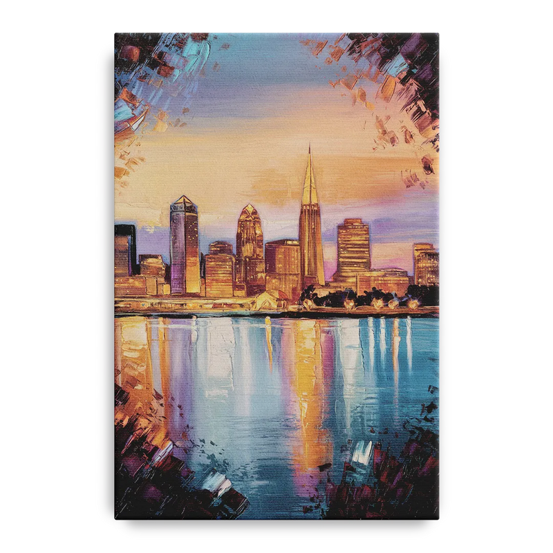 Cleveland Skyline Reflection Front - Canvas Wall Art