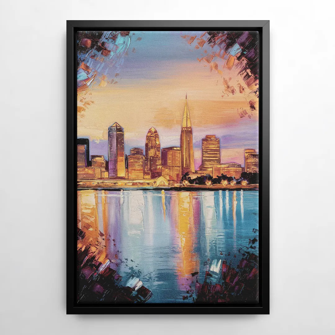 Cleveland Skyline Reflection - Black Frame Canvas