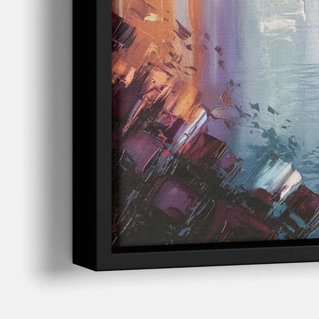 Cleveland Skyline Reflection - Close-Up Black Frame Canvas