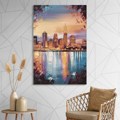 Cleveland Skyline Reflection Sitting Room - Canvas Wall Art