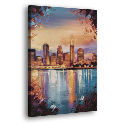 Cleveland Skyline Reflection Side - Canvas Wall Art