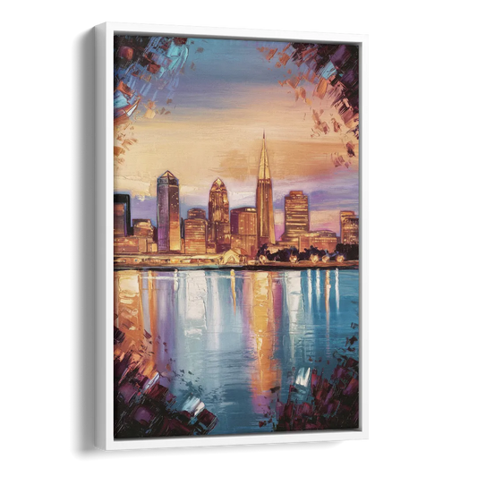 Cleveland Skyline Reflection Side - White Canvas Wall Art