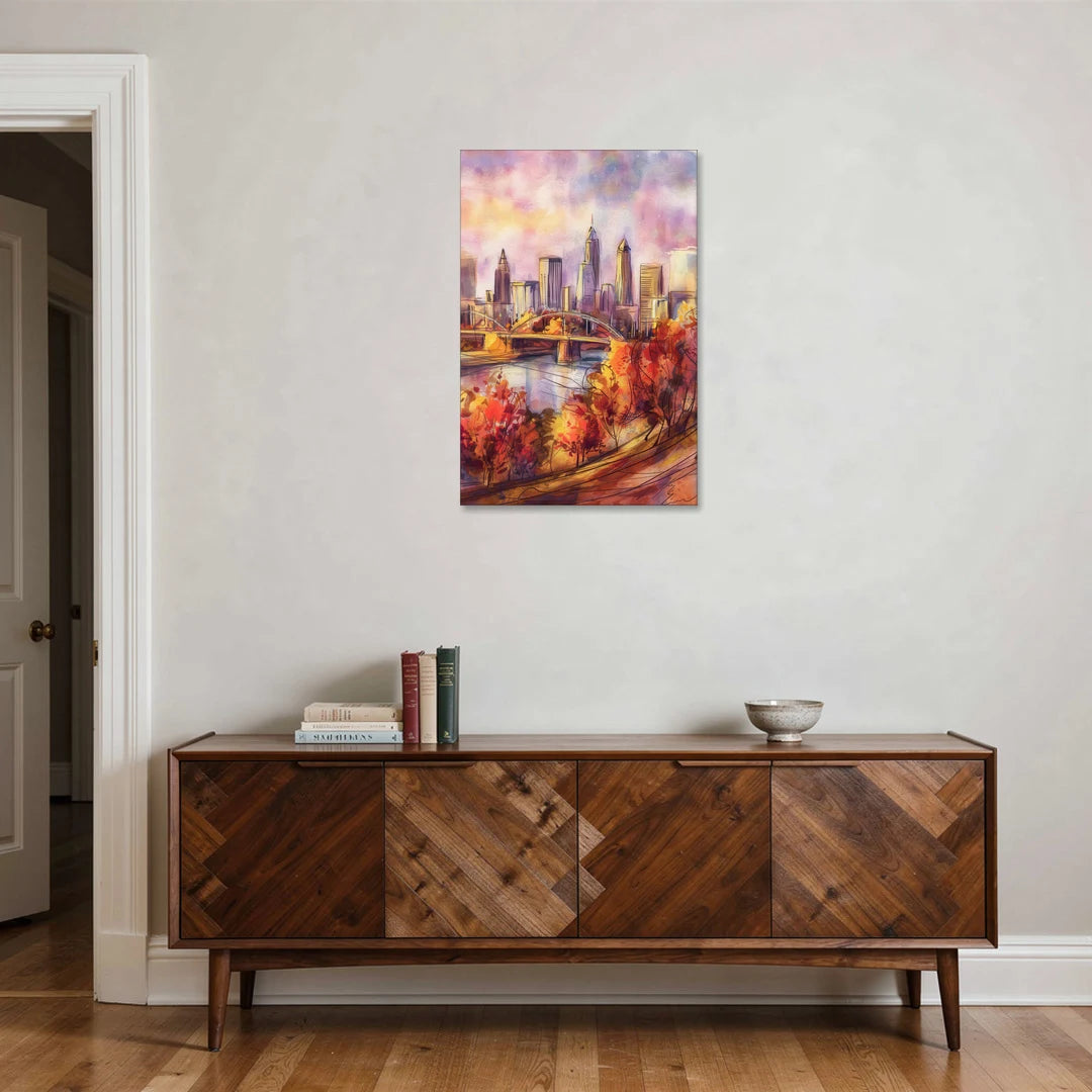 Cleveland Skyline in Autumn - Canvas Wall Art - Coffee Table - 24x36