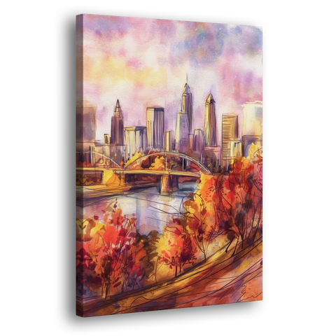 Cleveland Skyline in Autumn - Canvas Wall Art - Side