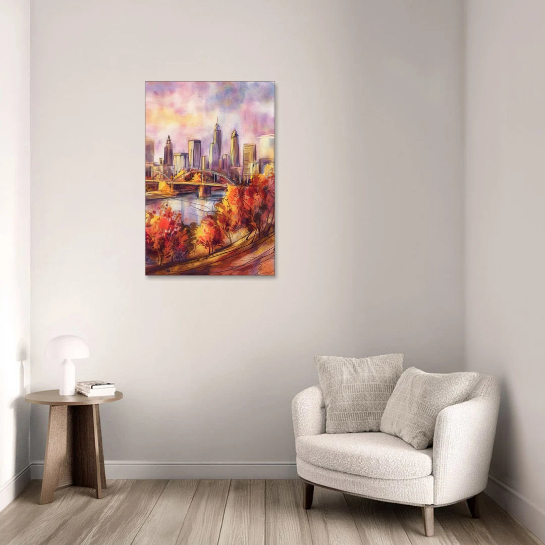 Cleveland Skyline in Autumn - Canvas Wall Art - Sofa - 24x36