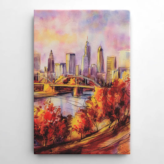 Cleveland Skyline in Autumn - Canvas Wall Art