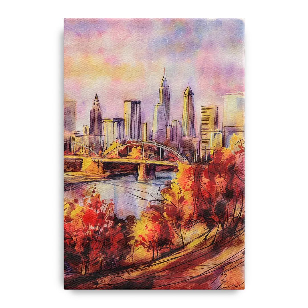 Cleveland Skyline in Autumn Front - Canvas Wall Art