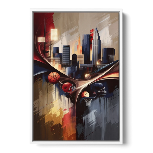 Cleveland Sports Team Spirit - White Framed Canvas Wall Art - Front