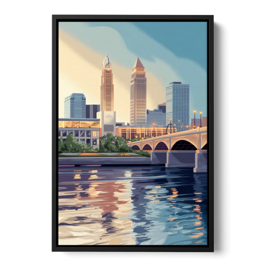 Cleveland Waterfront Views - Black Framed Canvas Wall Art - Front