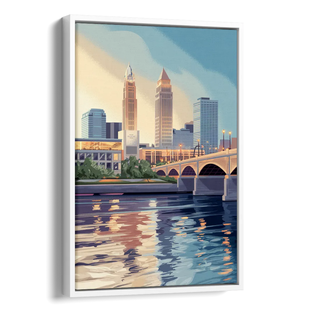Cleveland Waterfront Views Side - White Canvas Wall Art