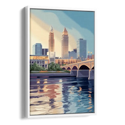 Cleveland Waterfront Views Side - White Canvas Wall Art