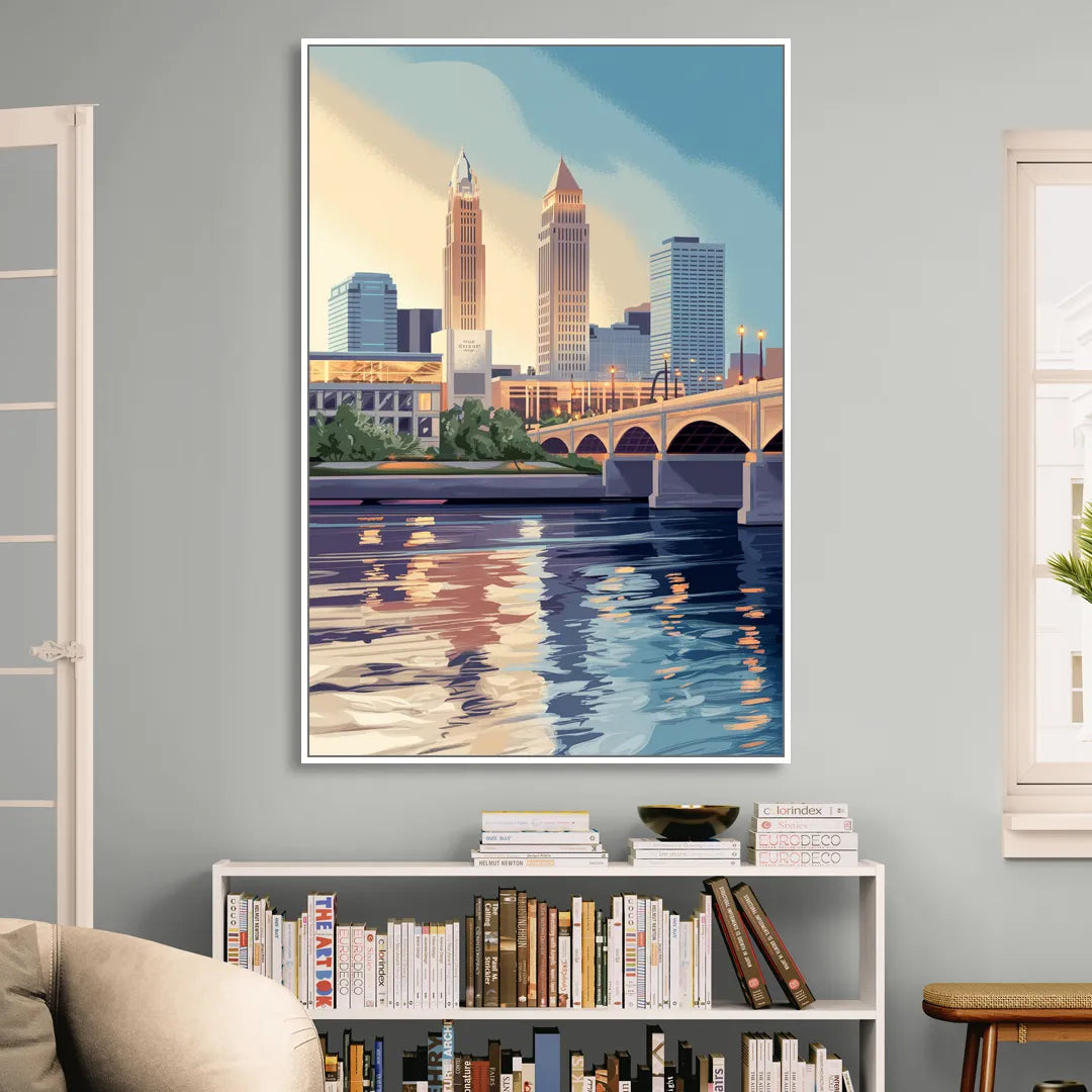 Cleveland Waterfront Views Sitting Room - White Canvas Wall Art