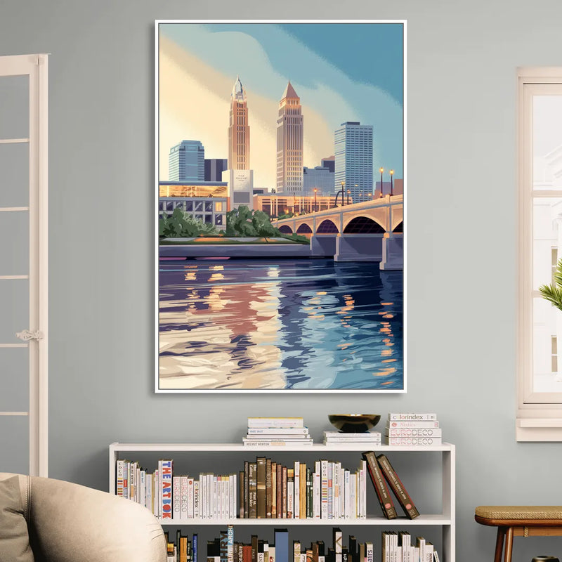 Cleveland Waterfront Views Sitting Room - White Canvas Wall Art