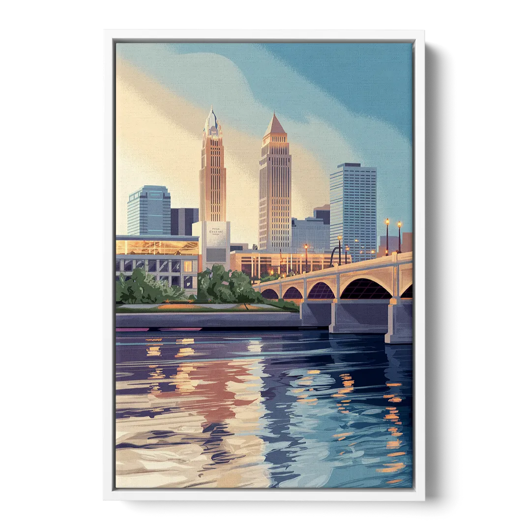 Cleveland Waterfront Views Front - White Canvas Wall Art