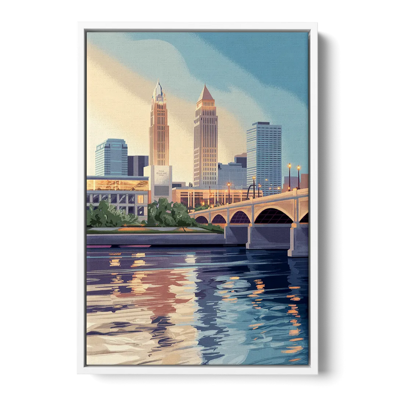 Cleveland Waterfront Views Front - White Canvas Wall Art