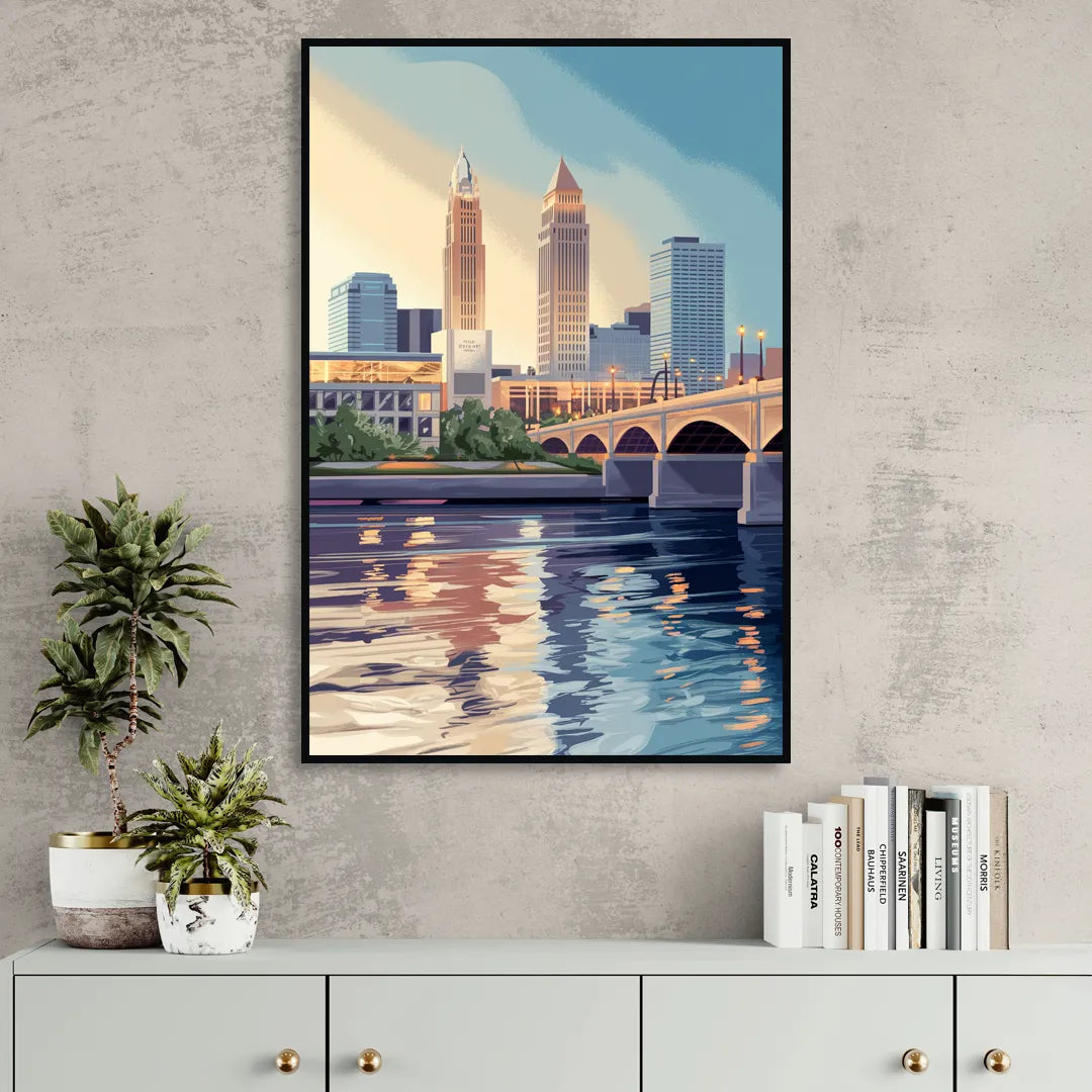 Cleveland Waterfront Views Sitting Room - Black Canvas Wall Art
