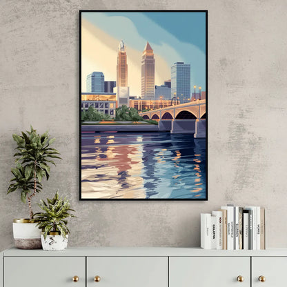 Cleveland Waterfront Views Sitting Room - Black Canvas Wall Art