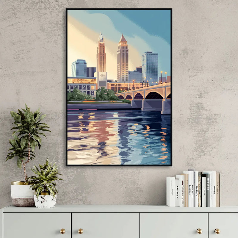 Cleveland Waterfront Views Sitting Room - Black Canvas Wall Art