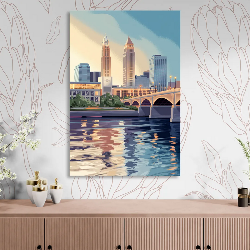 Cleveland Waterfront Views Living Room - Canvas Wall Art