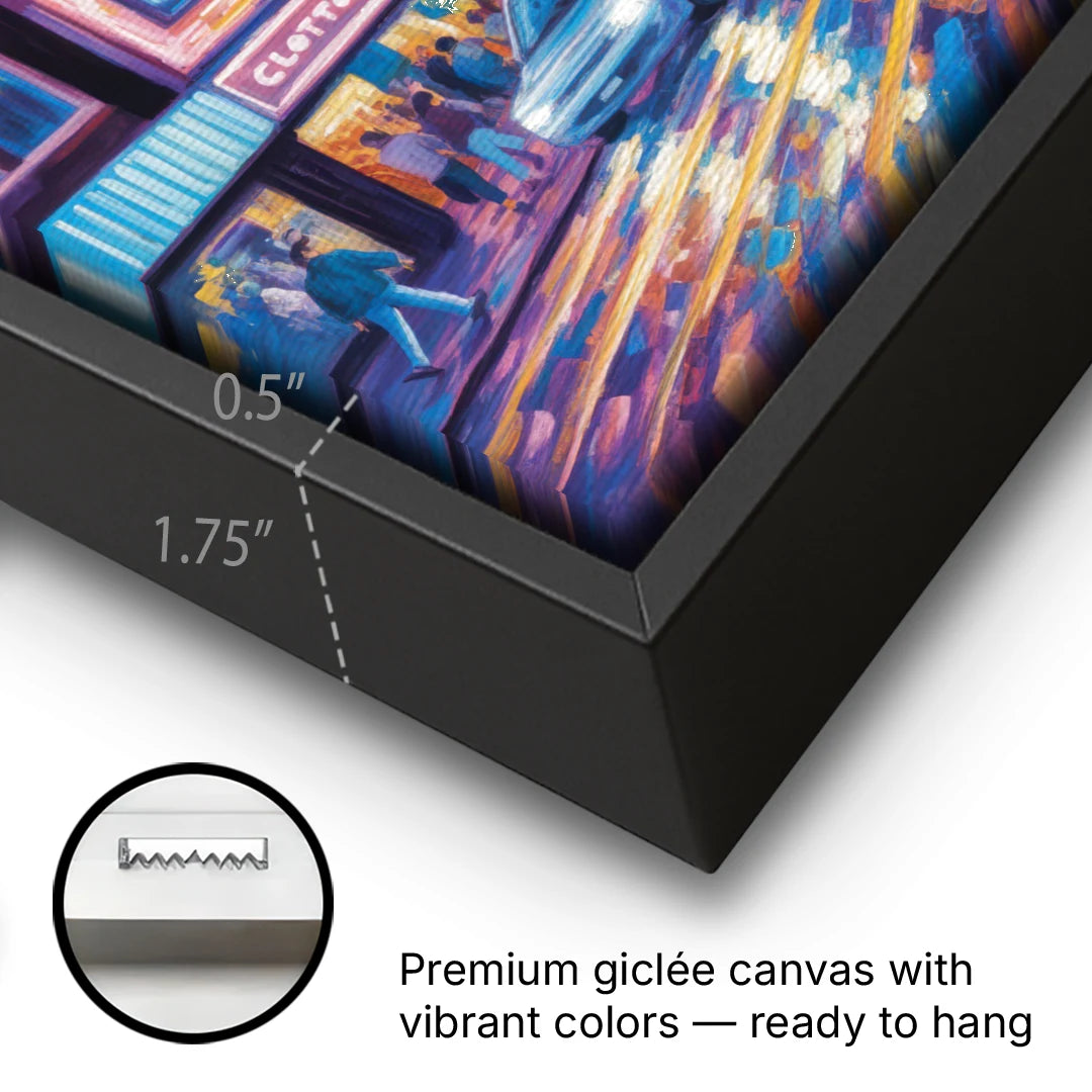 Clifton Hill Neon Lights - Black Framed Canvas Wall Art - Gallery Wrap Corner