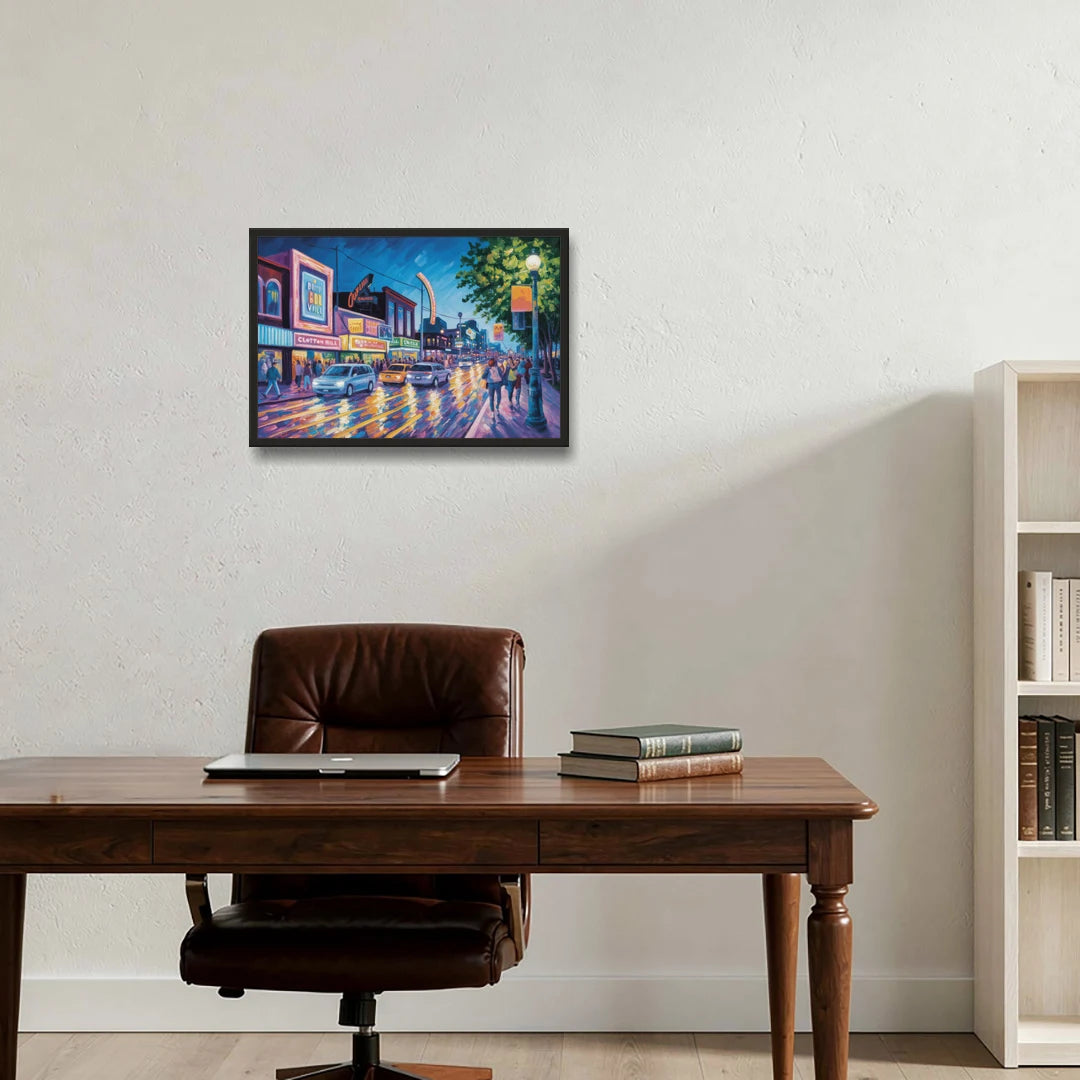 Clifton Hill Neon Lights - Black Framed Canvas Wall Art - Office - 24x16