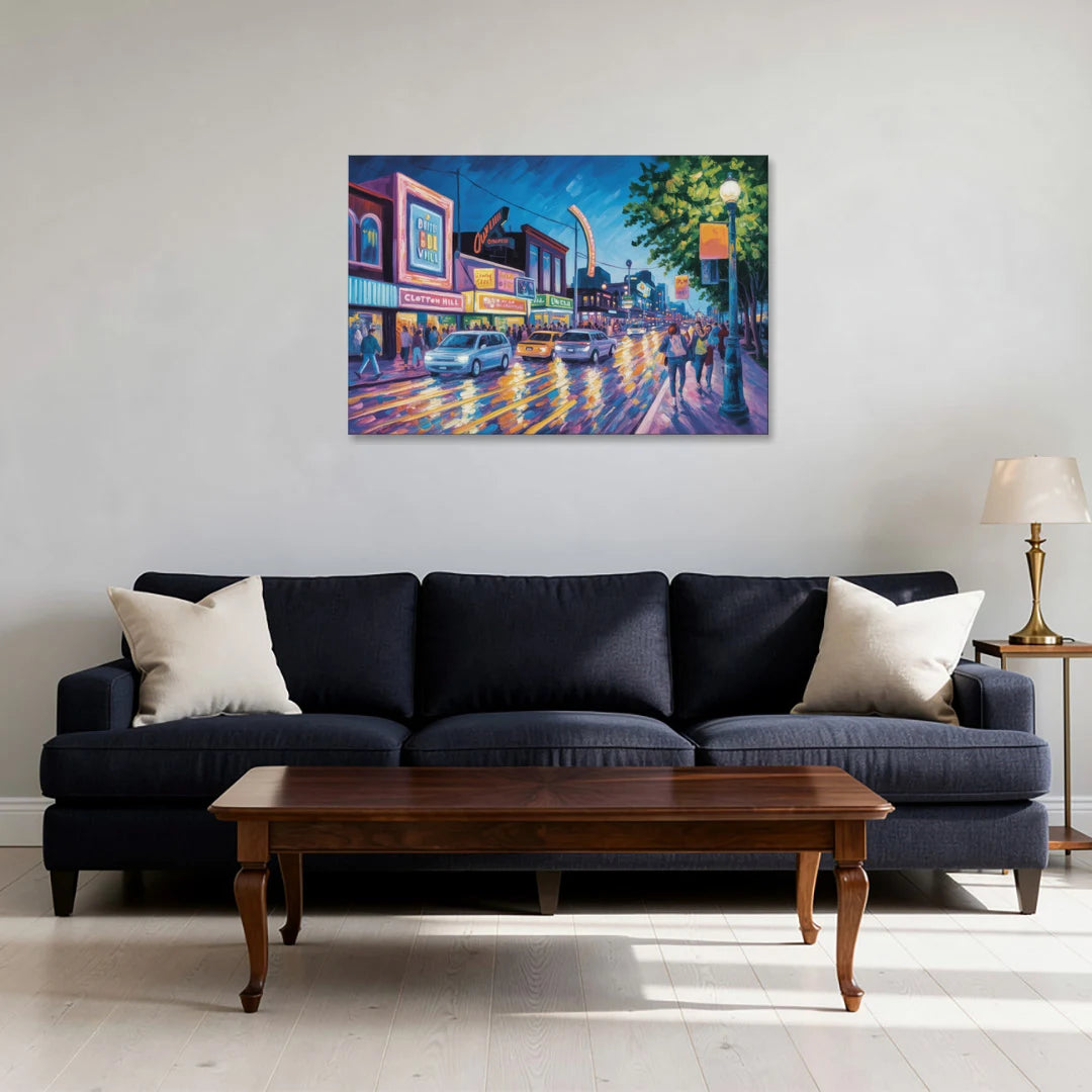 Clifton Hill Neon Lights - Canvas Wall Art - Sofa - 36x24