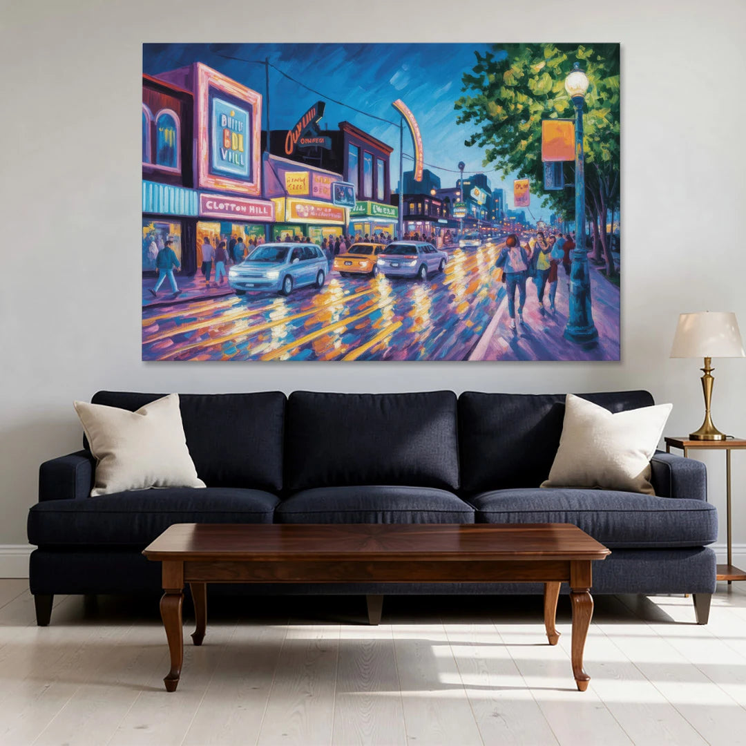 Clifton Hill Neon Lights - Canvas Wall Art - Sofa - 60x40
