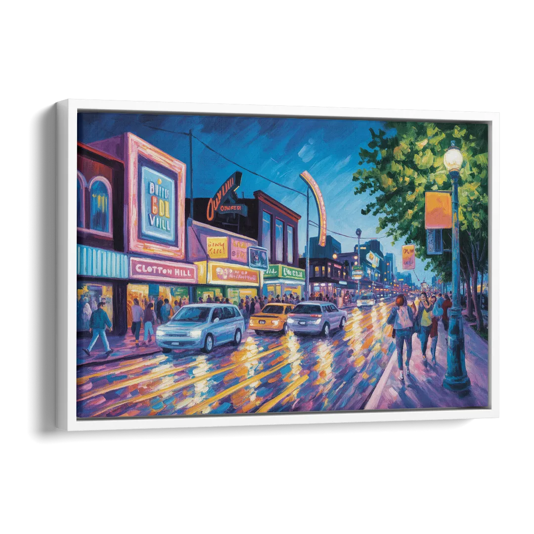 Clifton Hill Neon Lights Side - White Canvas Wall Art