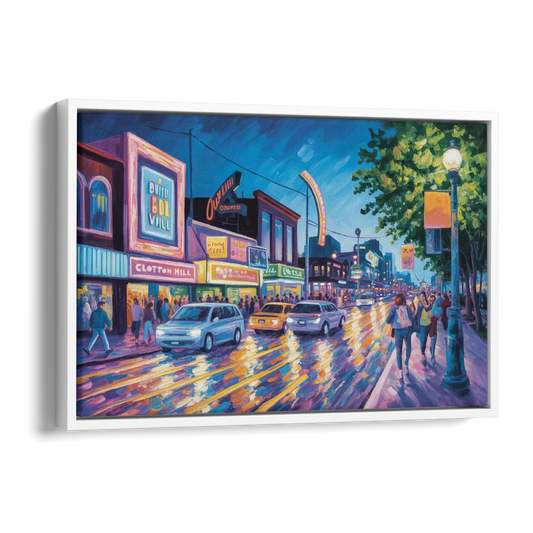 Clifton Hill Neon Lights Side - White Canvas Wall Art