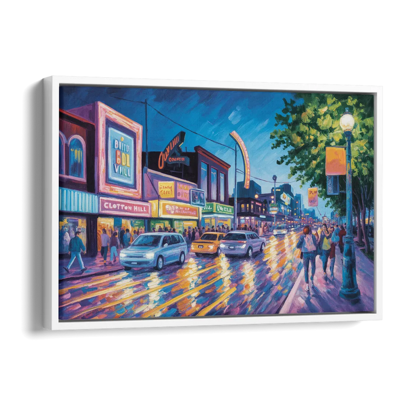 Clifton Hill Neon Lights Side - White Canvas Wall Art