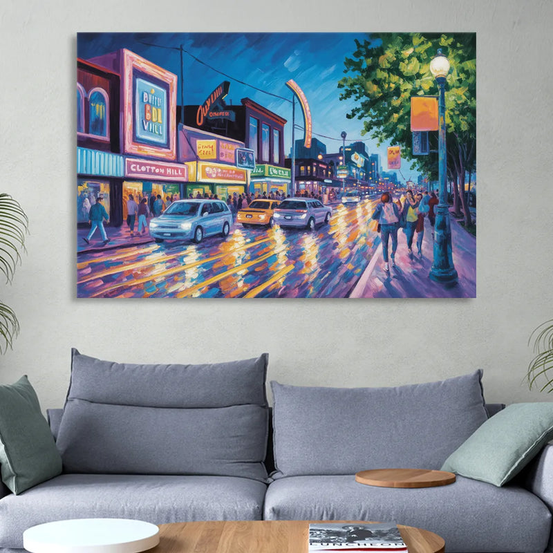 Clifton Hill Neon Lights Living Room - Canvas Wall Art