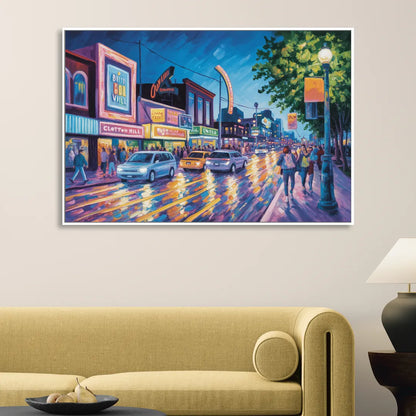 Clifton Hill Neon Lights Sitting Room - White Canvas Wall Art