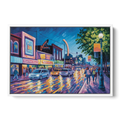 Clifton Hill Neon Lights Front - White Canvas Wall Art