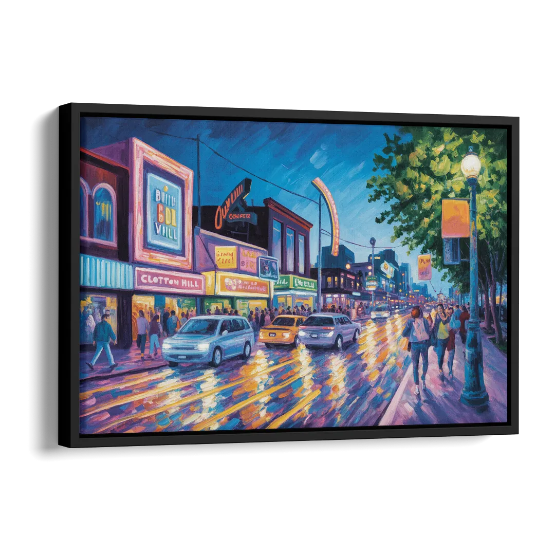 Clifton Hill Neon Lights Side - Black Canvas Wall Art