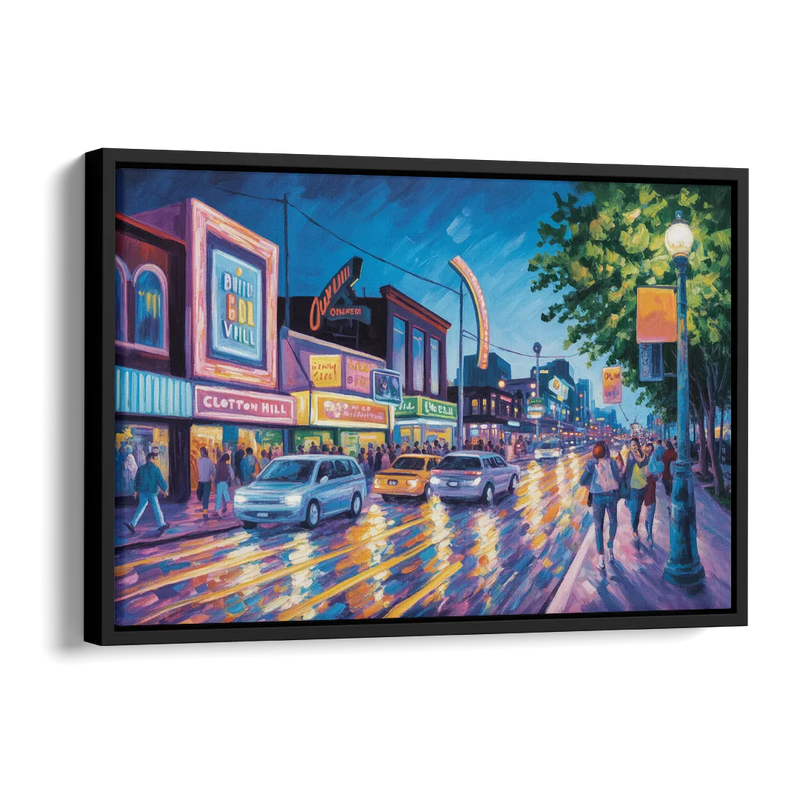 Clifton Hill Neon Lights Side - Black Canvas Wall Art