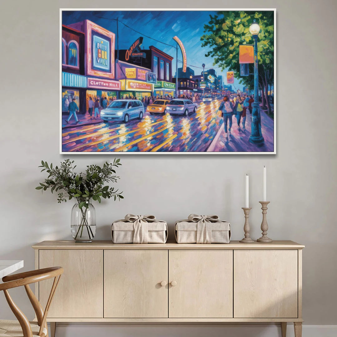 Clifton Hill Neon Lights - White Framed Canvas Wall Art - Coffee Table - 60x40