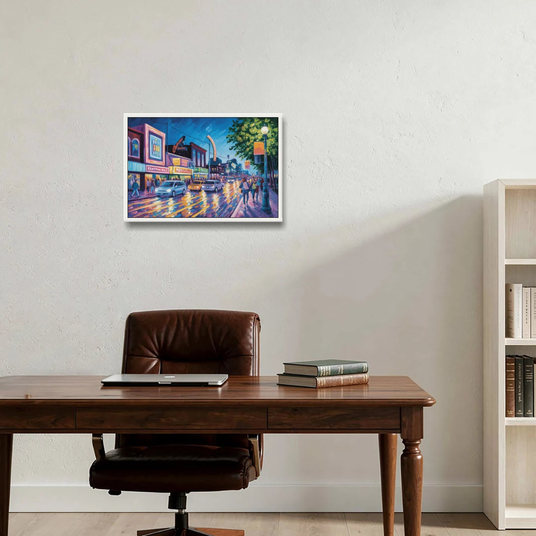 Clifton Hill Neon Lights - White Framed Canvas Wall Art - Office - 24x16