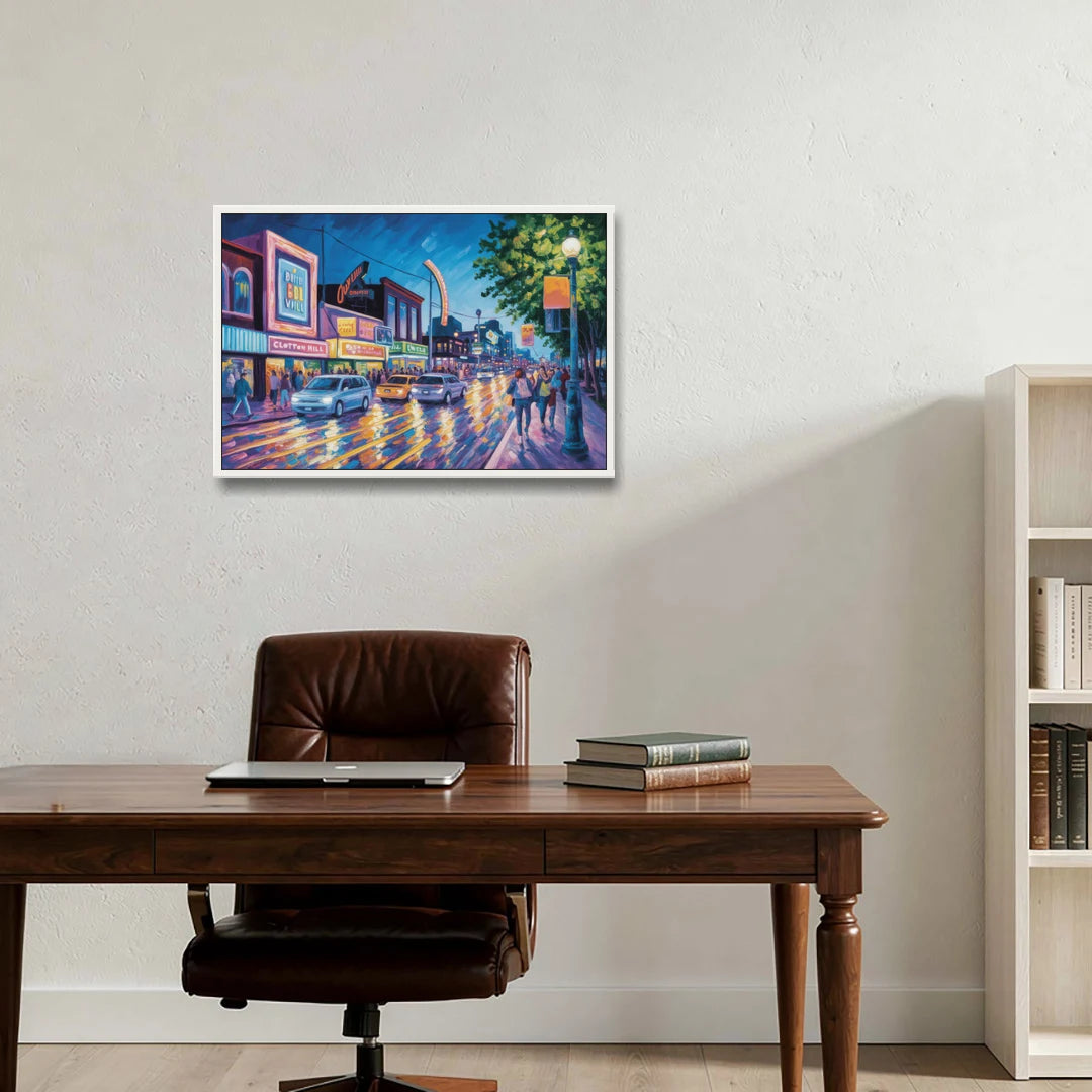Clifton Hill Neon Lights - White Framed Canvas Wall Art - Office - 30x20