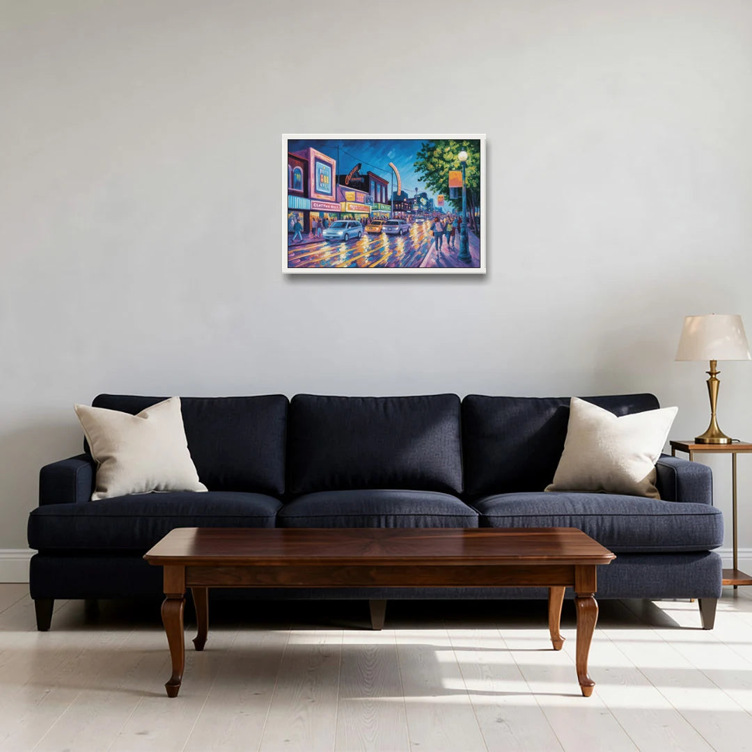 Clifton Hill Neon Lights - White Framed Canvas Wall Art - Sofa - 24x16