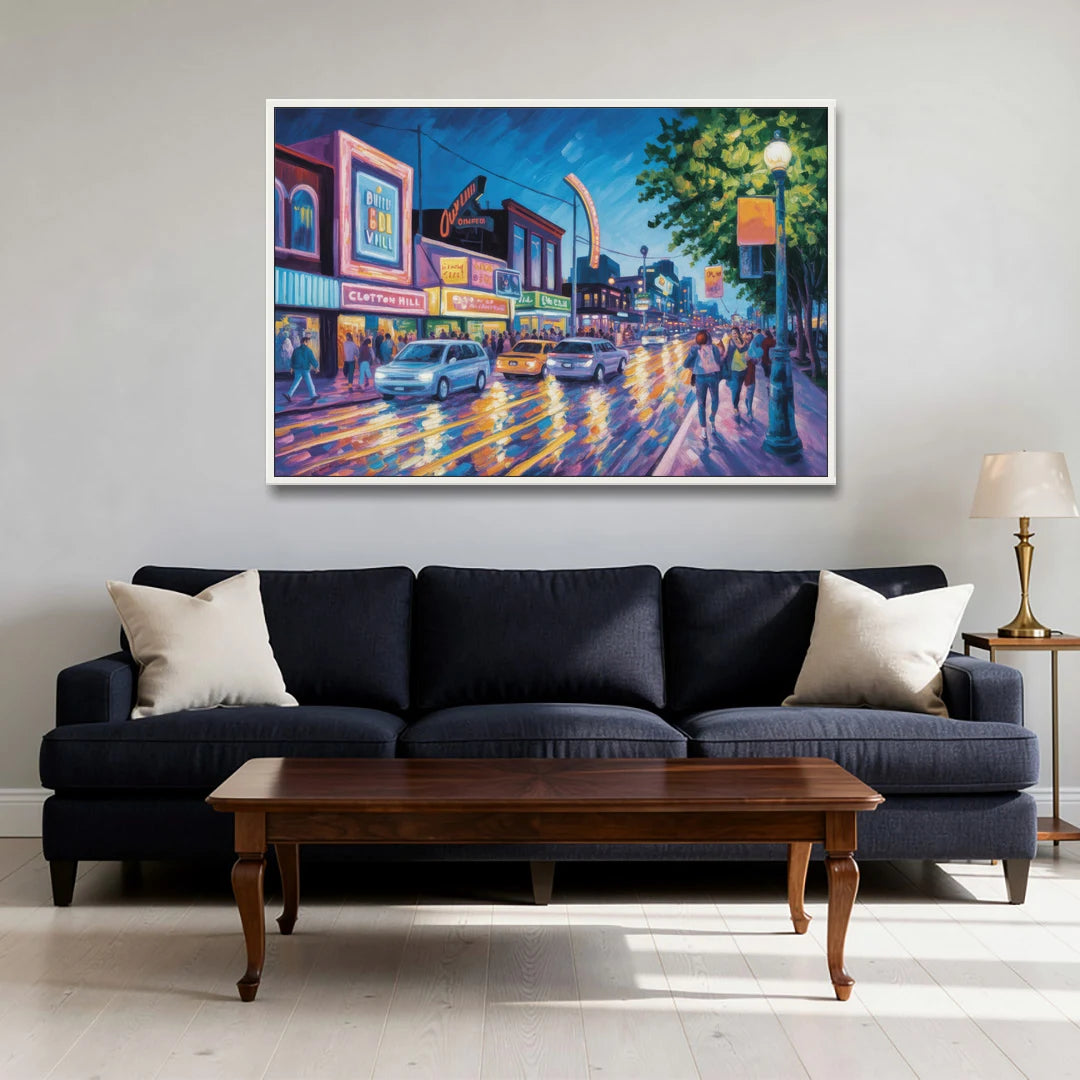 Clifton Hill Neon Lights - White Framed Canvas Wall Art - Sofa - 48x32