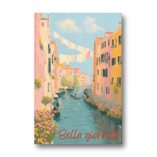 Clothesline Painting Over a Venice Canal - Canvas Wall Art - Front