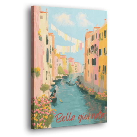 Clothesline Painting Over a Venice Canal - Canvas Wall Art - Side