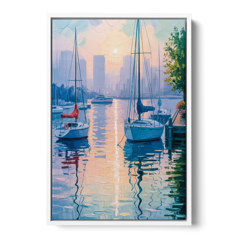 Coal Harbour Morning Light Front - White Canvas Wall Art