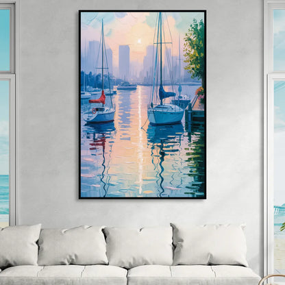 Coal Harbour Morning Light Sitting Room - Black Canvas Wall Art