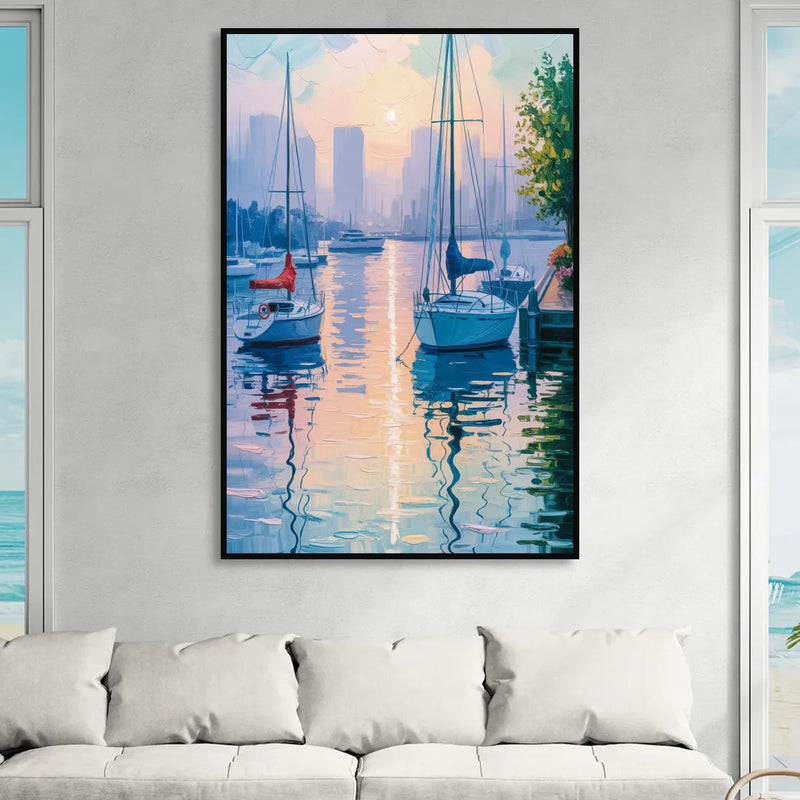 Coal Harbour Morning Light Sitting Room - Black Canvas Wall Art