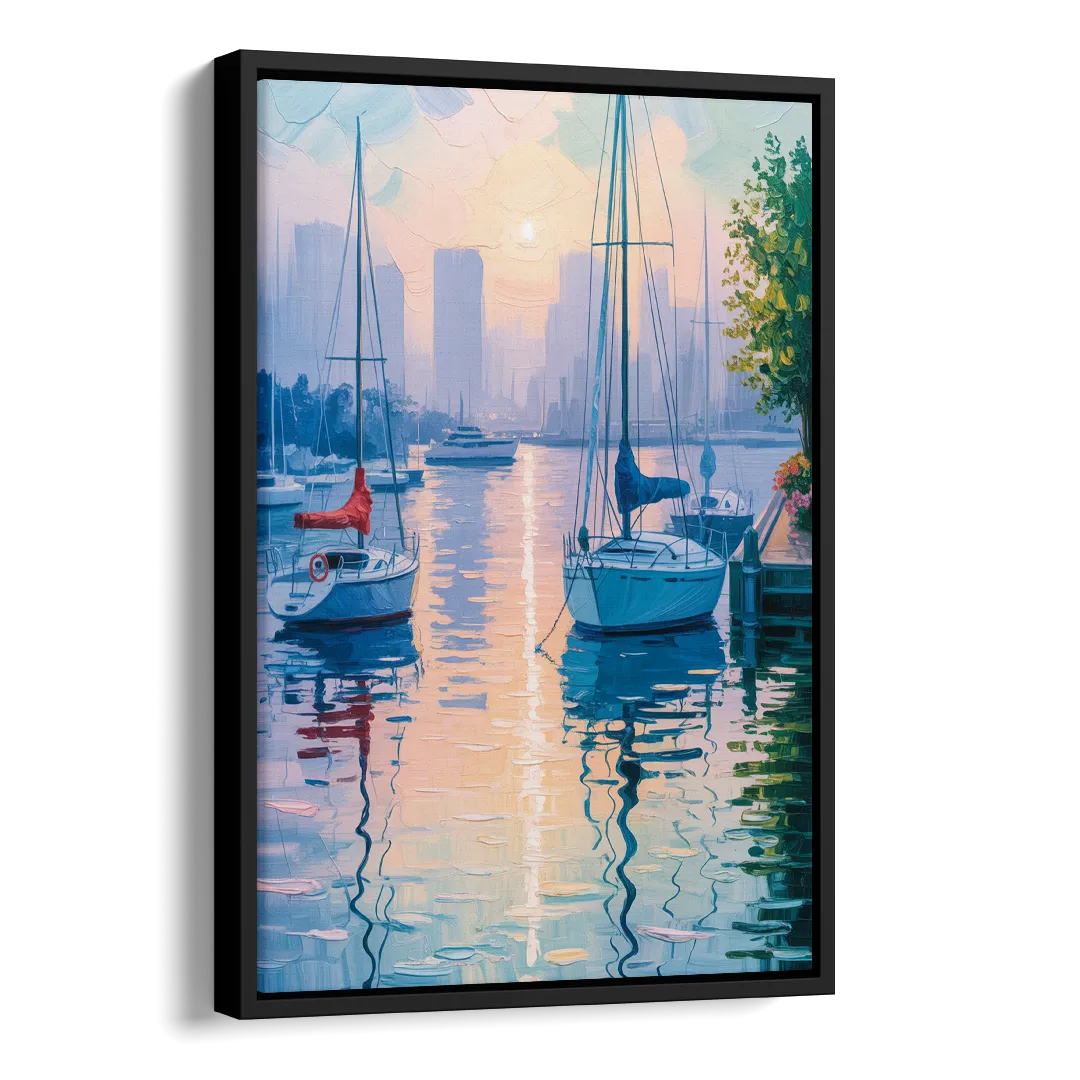 Coal Harbour Morning Light Side - Black Canvas Wall Art